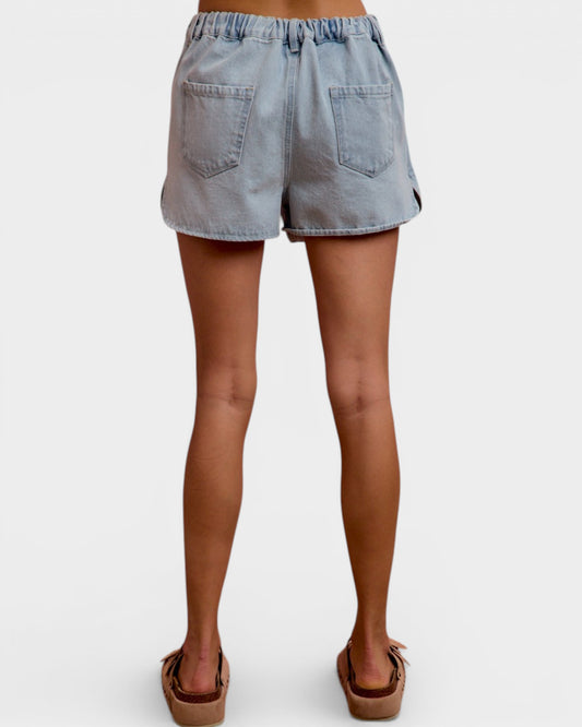 Light Wash Wrap Front Denim Skort