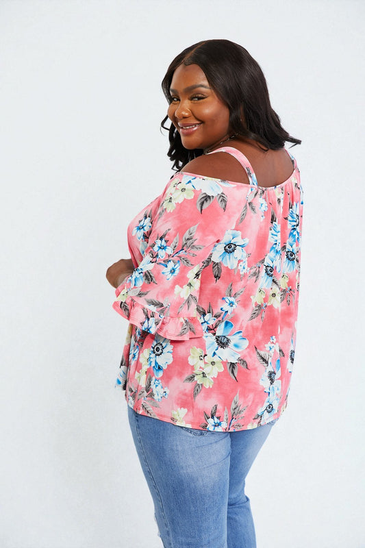 Rouge Pink Floral Cold-Shoulder Top