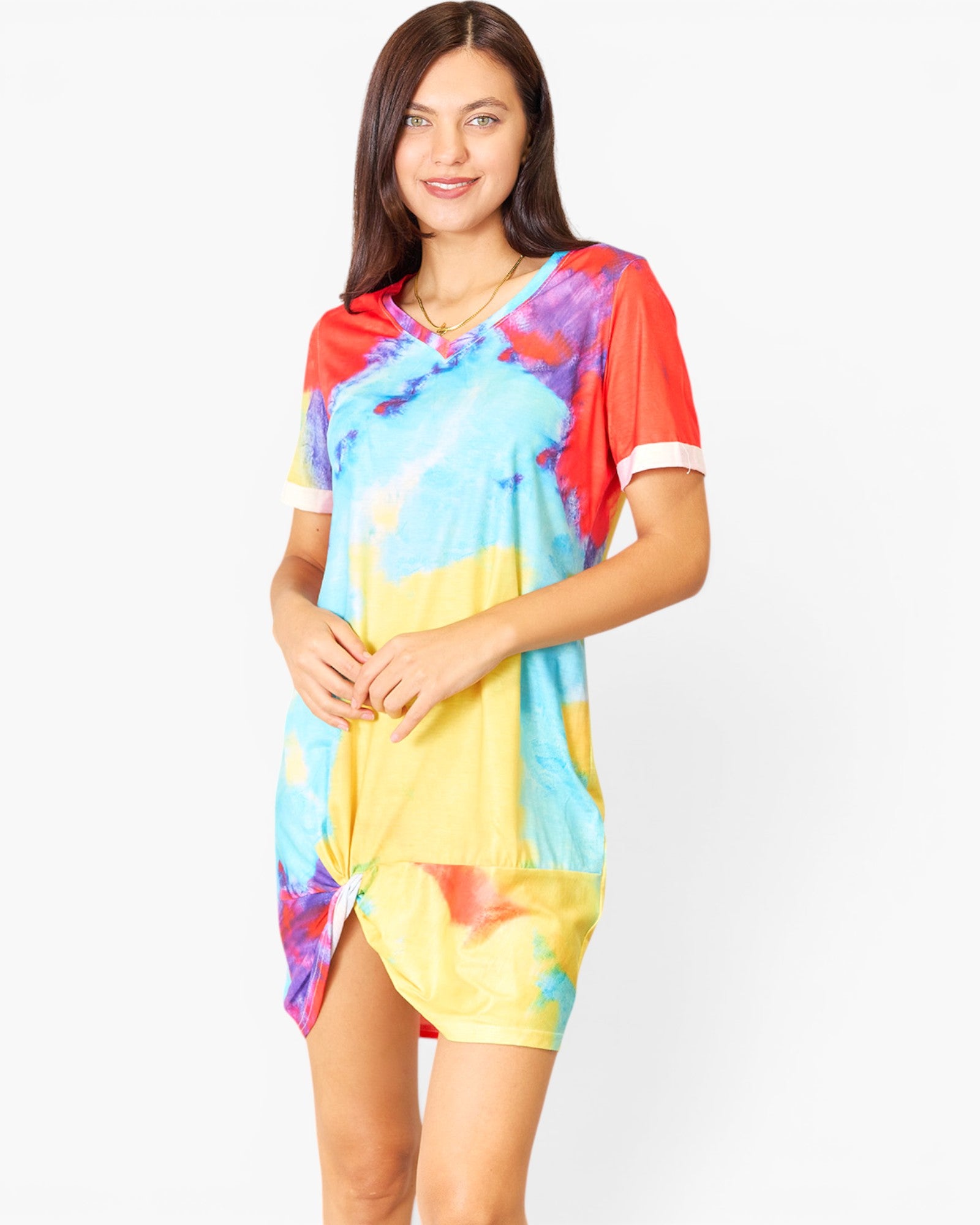 SHINY Multicolor Tie-Dye Side-Tie T-Shirt Dress Multi Tie-Dye / L