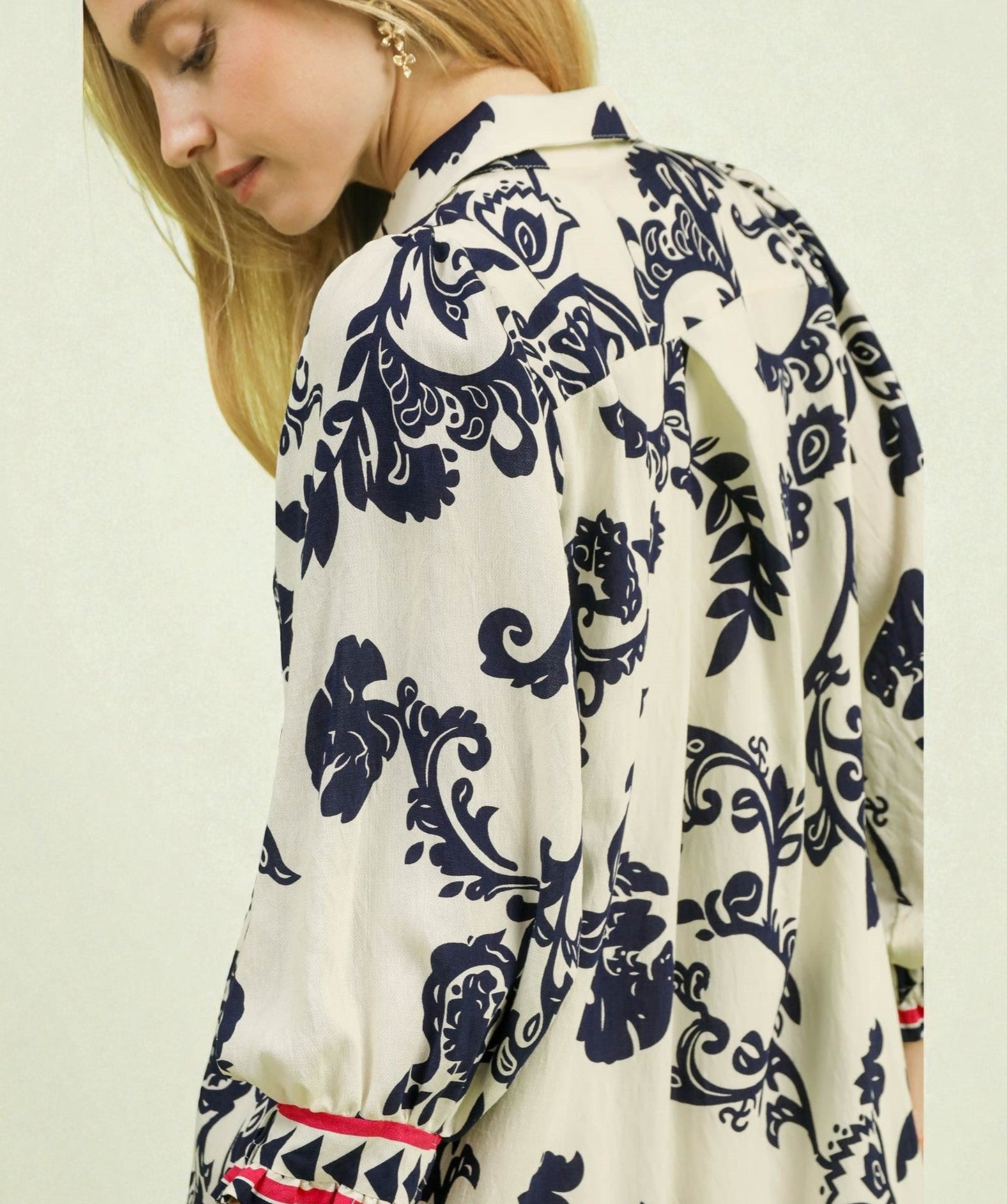 Ivory & Navy Printed Midi Dress