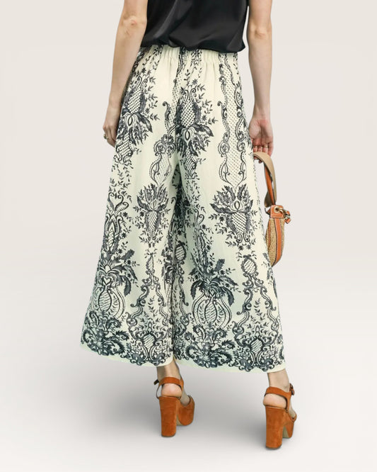 Ivory & Charcoal Baroque Wide Leg Pants