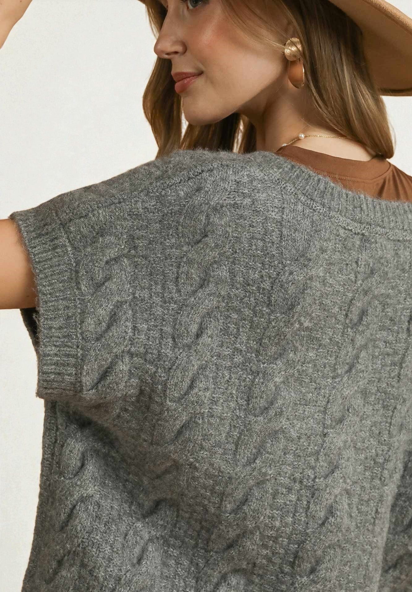 Charcoal Cable Knit Sweater Vest