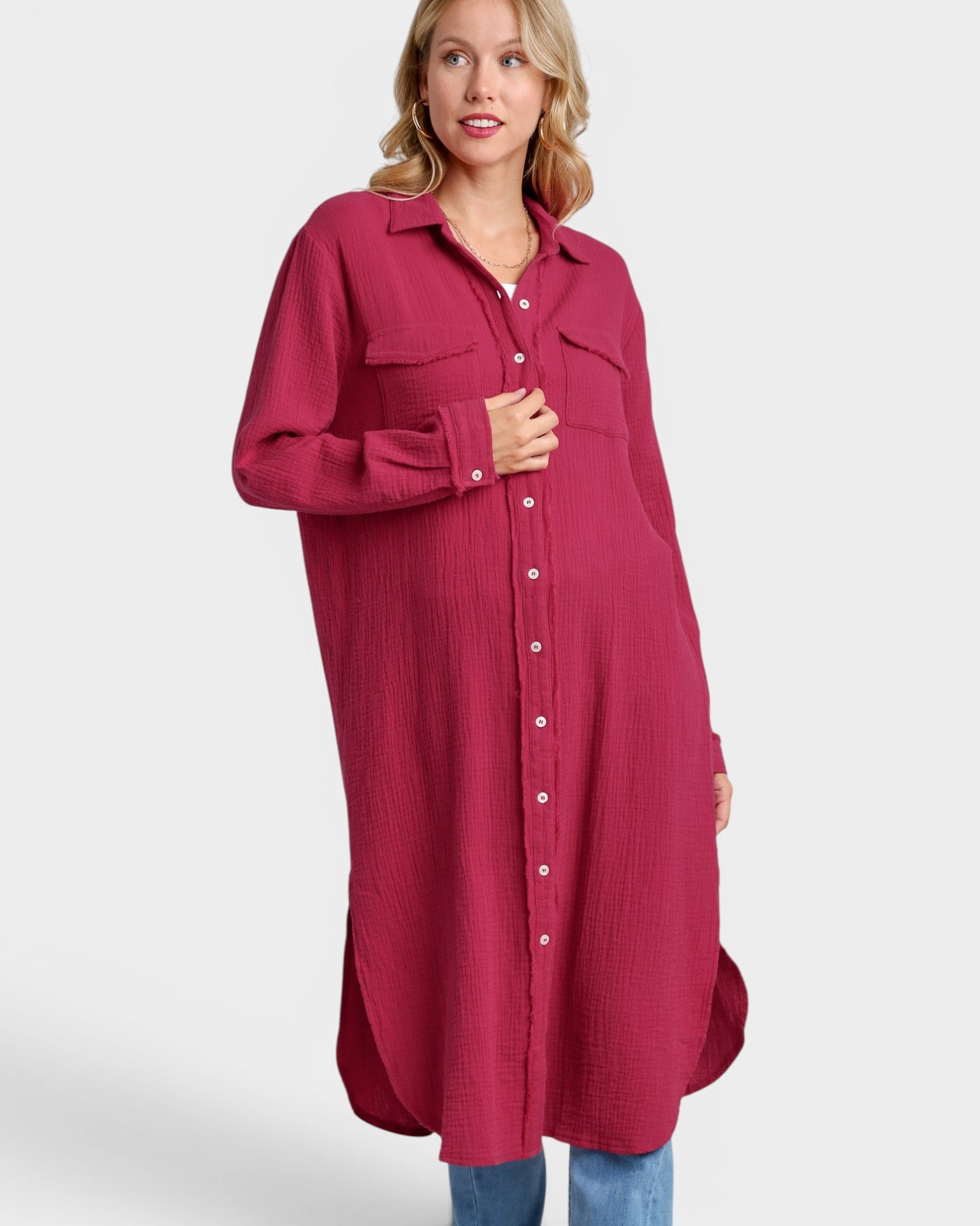 UMGEE Raspberry Cotton Gauze Shirt Dress – Beach Rose Co