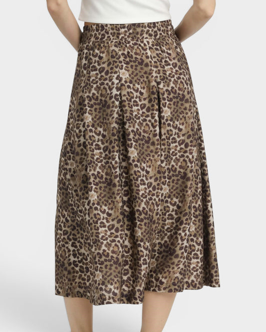 Taupe Leopard Print Midi Skirt