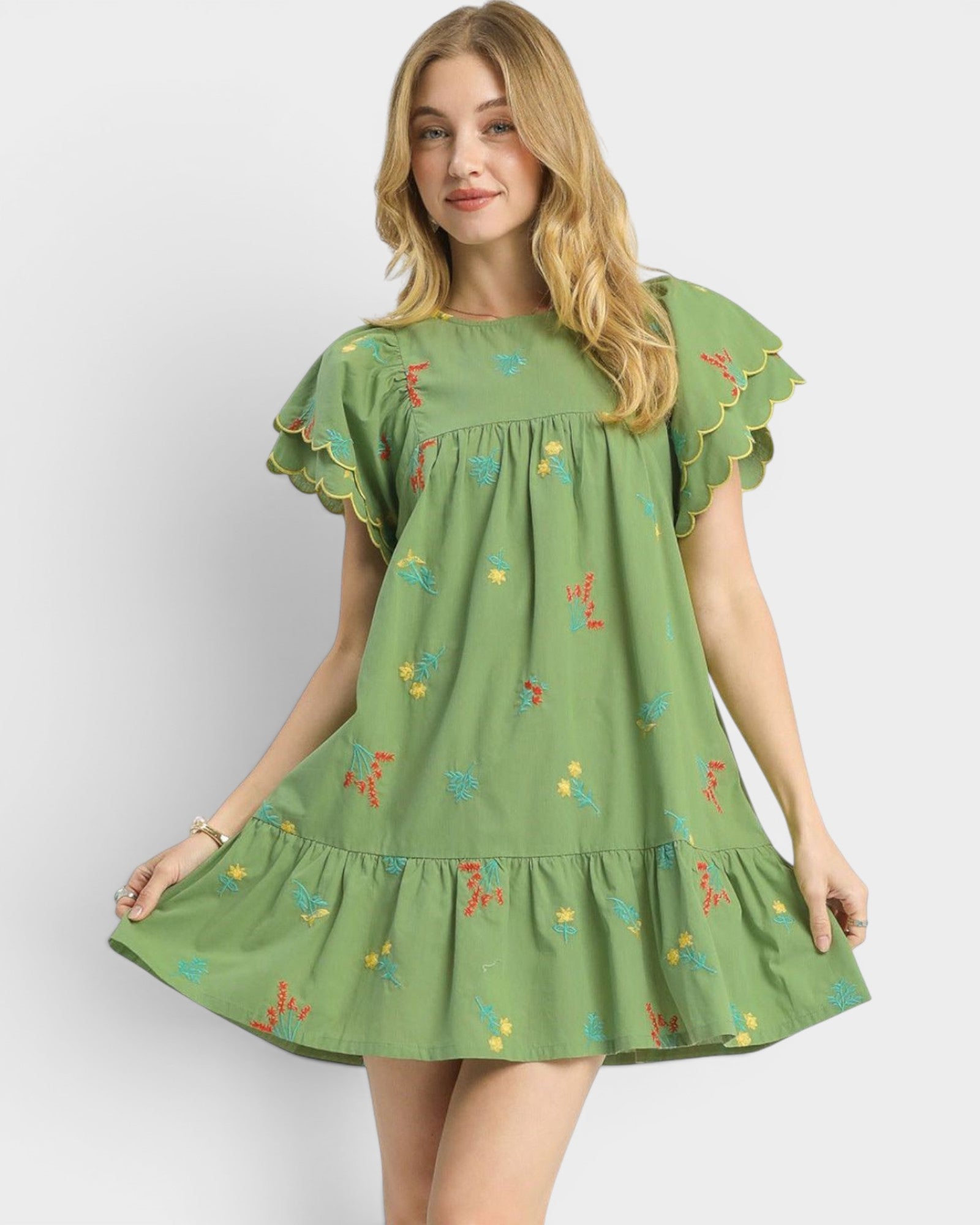 open lace back dress UMGEE Olive Embroidered Mini Dress – Beach Rose Co