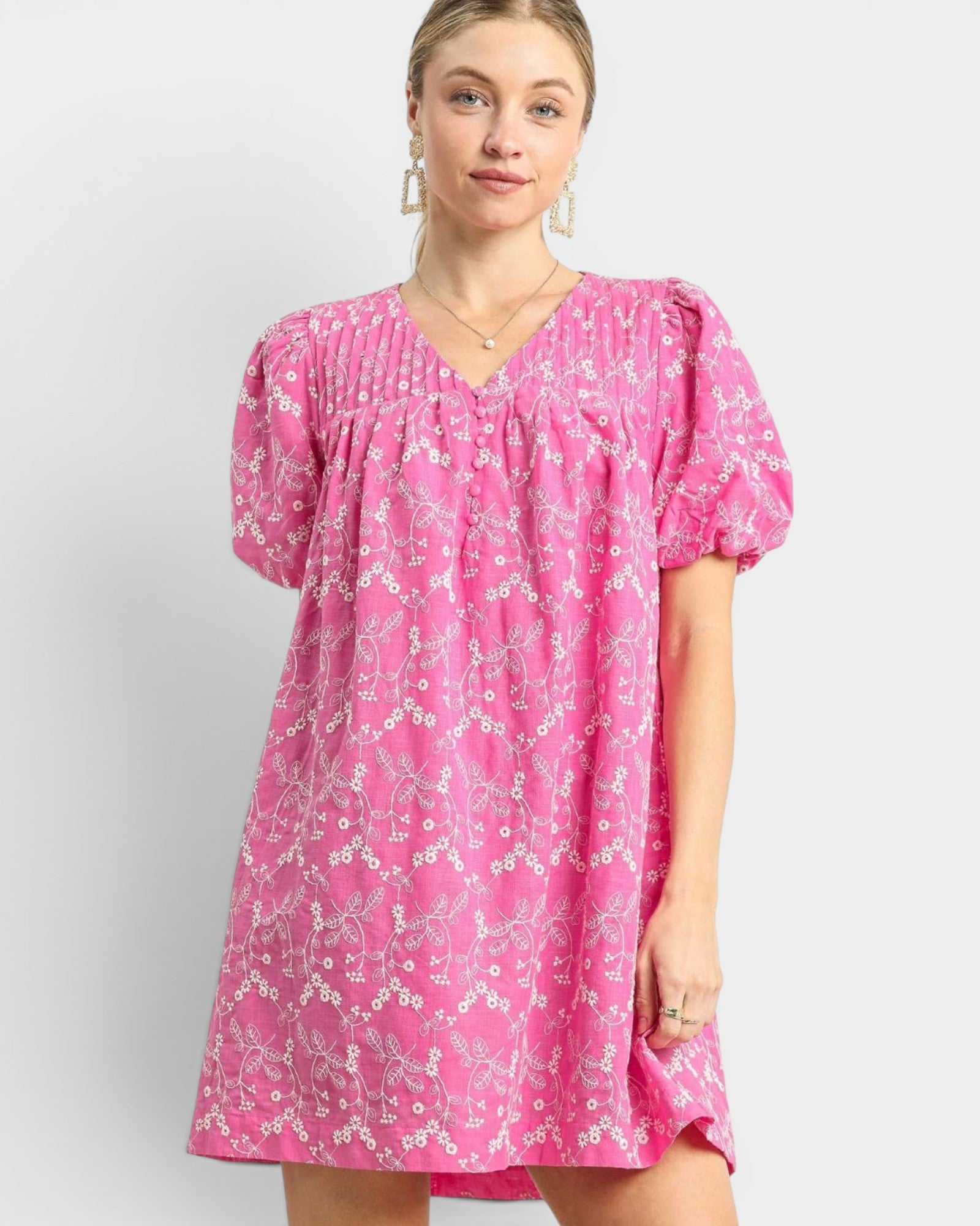 UMGEE Pink Embroidered Mini Dress  Beach Rose Co.