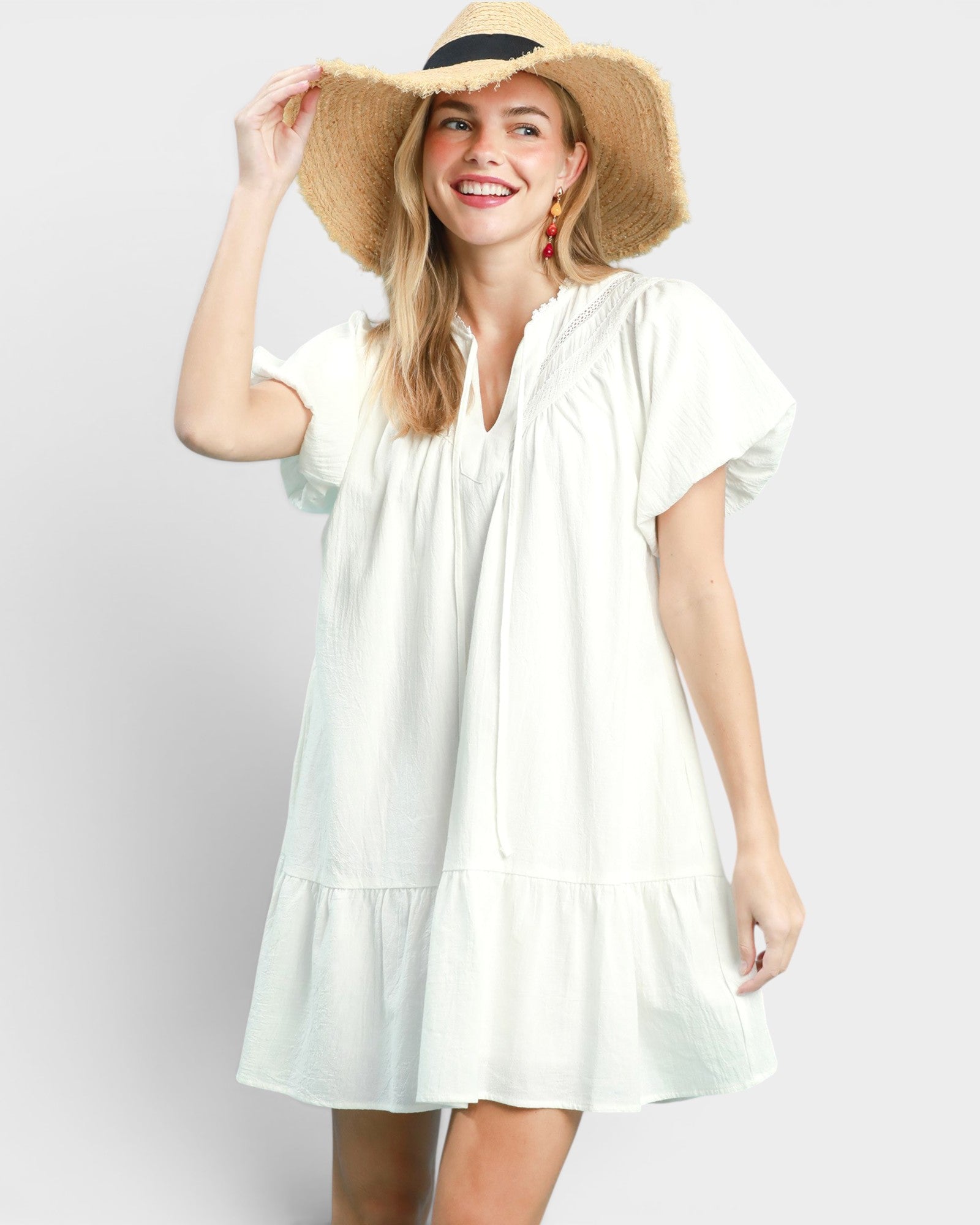 off white beach dress UMGEE Off White Crochet Trim Mini Dress – Beach Rose Co