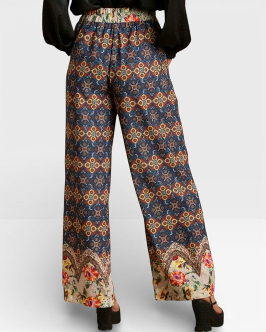 Colorful patterned pants on a white background
