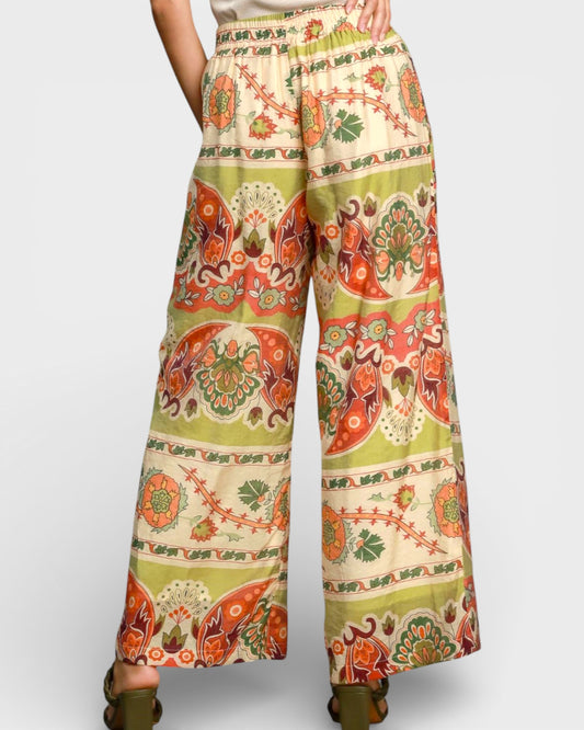 Colorful patterned pants on a white background