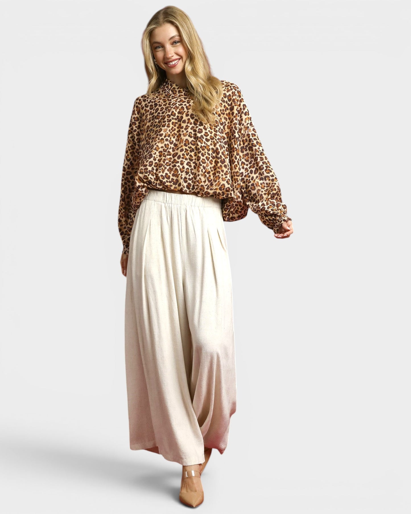 Tan Leopard Long Sleeve Blouse