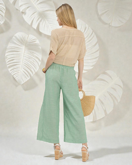 Sage & Ivory Stripe Drawstring Wide Leg Pants