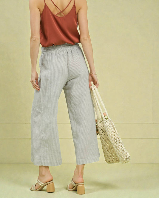 Oatmeal & Ivory Stripe Drawstring Wide Leg Pants