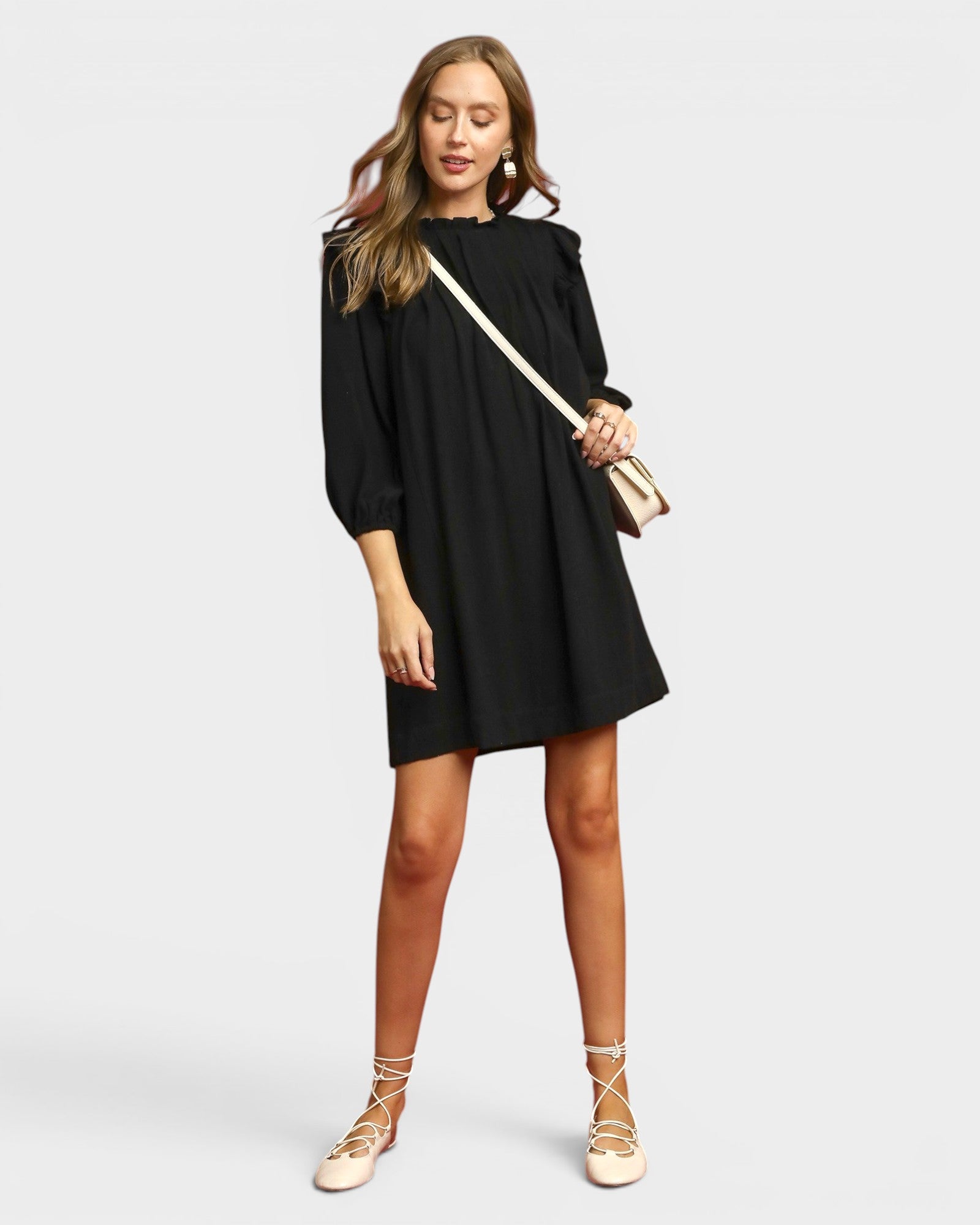 black beach mini dress UMGEE Black Linen Blend Ruffle Mini Dress – Beach Rose Co