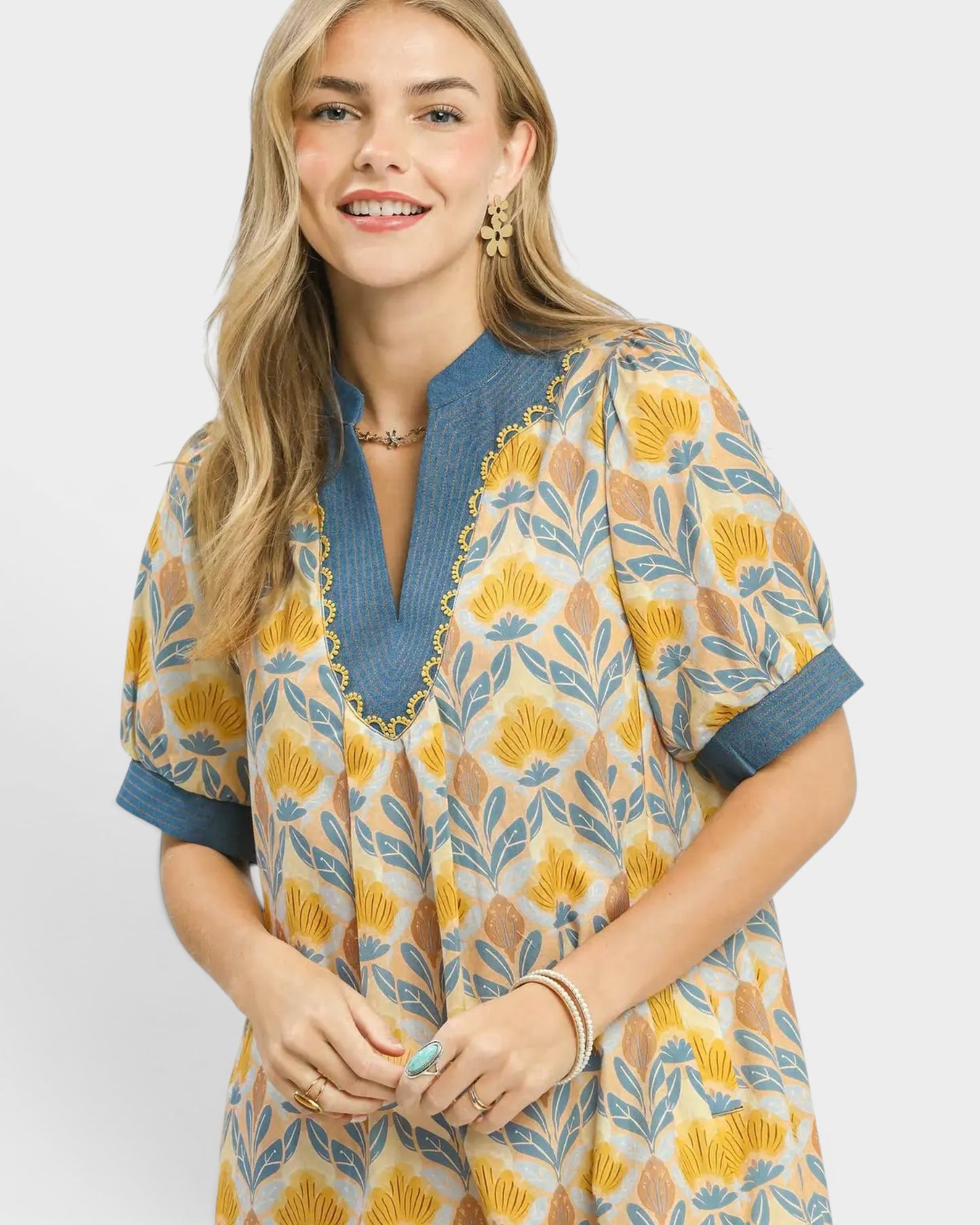 Marigold Floral Cotton Mini Dress