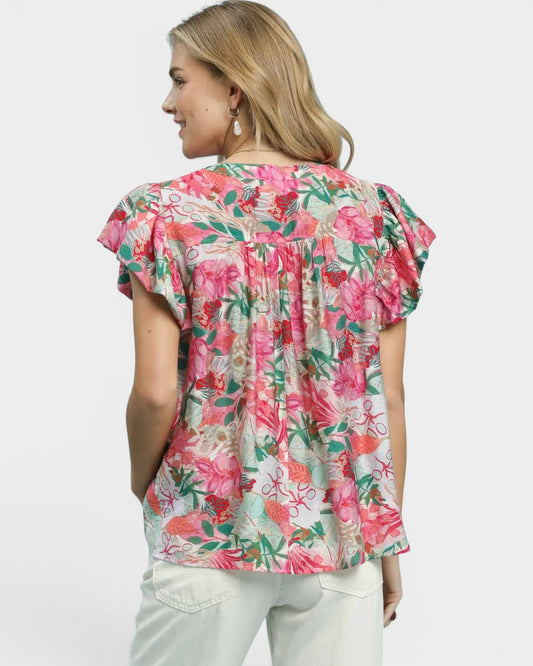 Pink Tropical Floral Blouse