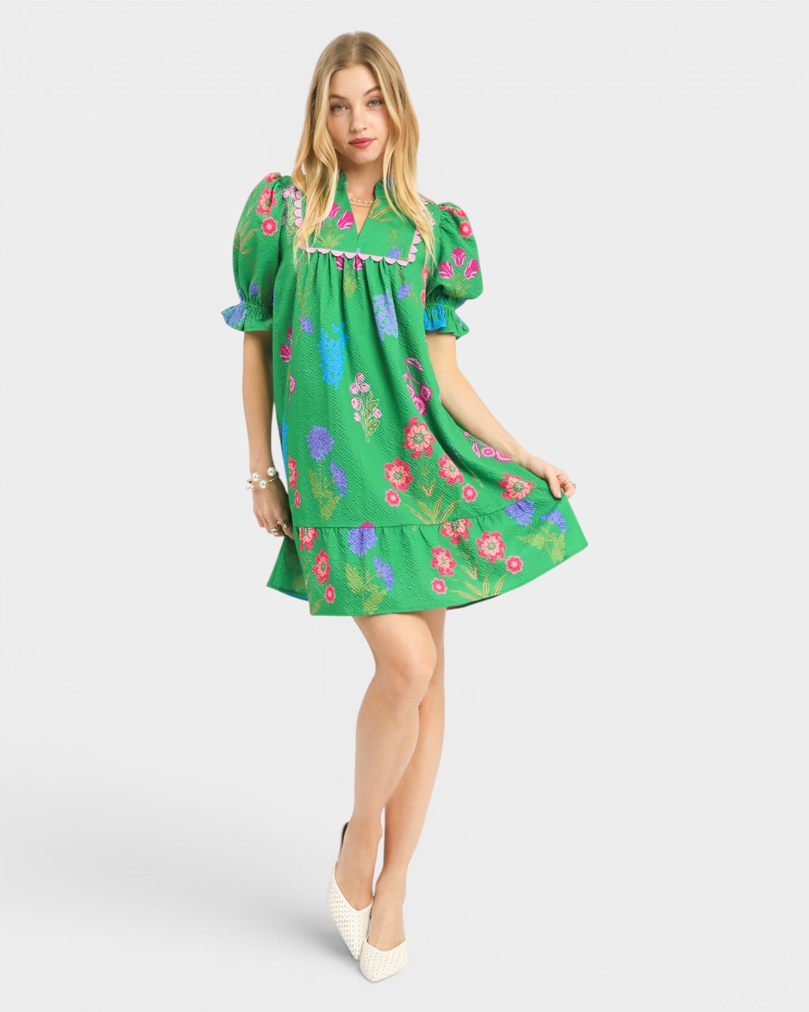 UMGEE Island Green Floral Ruffle Mini Dress Island Green / S