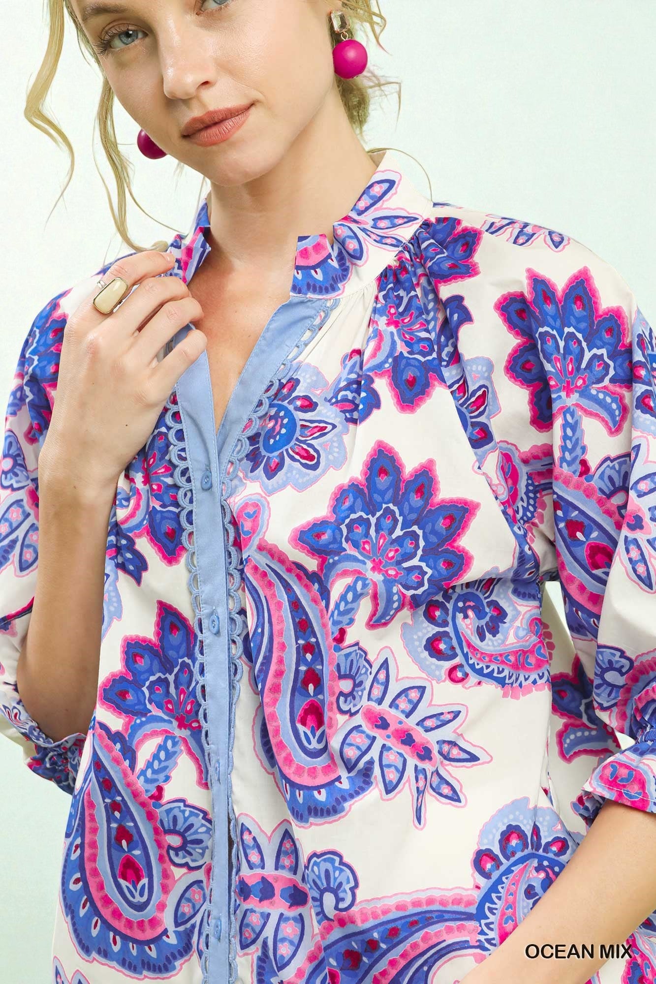 Cobalt & Fuchsia Paisley Blouse