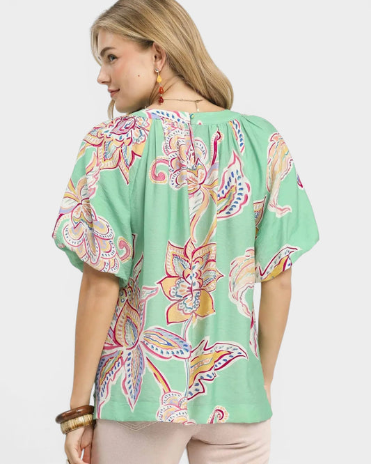 Mint Multi Floral Boho Blouse