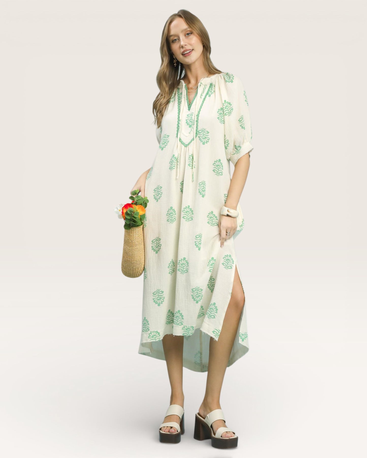 Mint Medallion Gauze Midi Dress