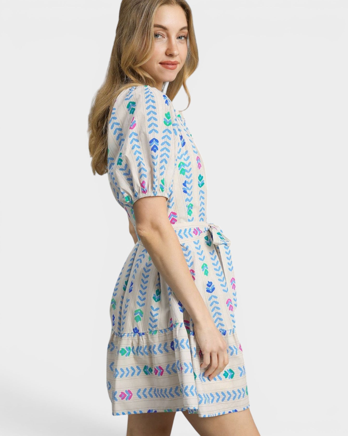 Natural Multi Embroidered Mini Dress