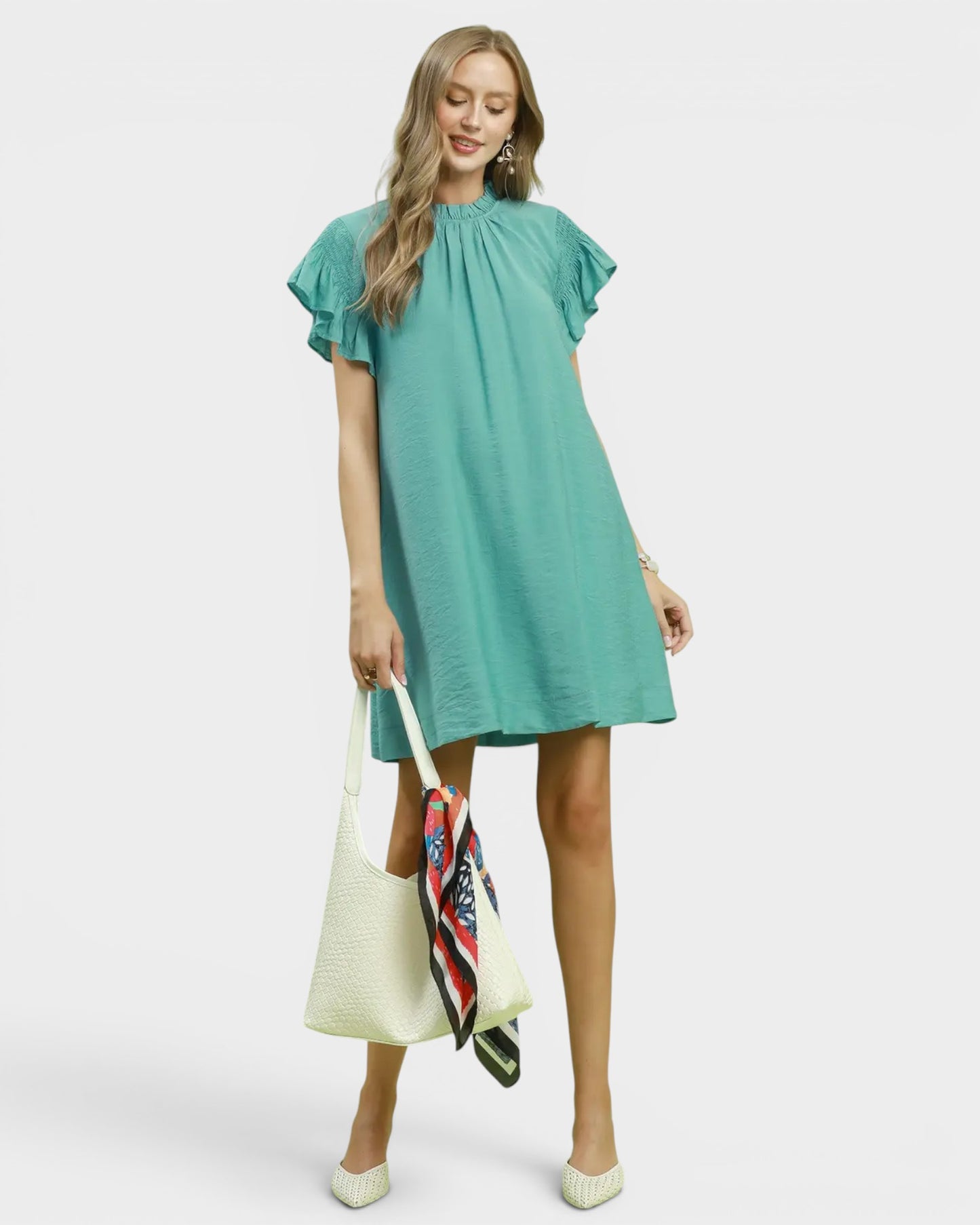 Seafoam Flutter Sleeve Mini Dress