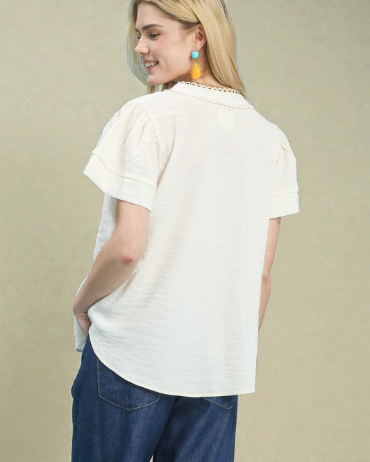 Ivory Scallop Trim Blouse