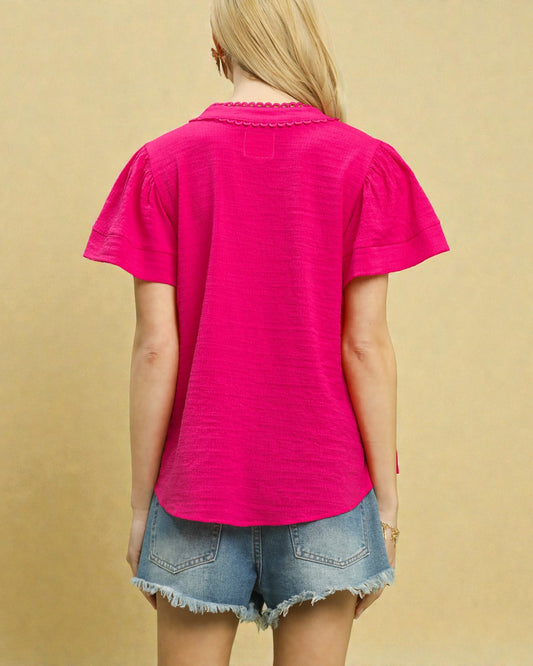 Fuchsia Scallop Trim Blouse