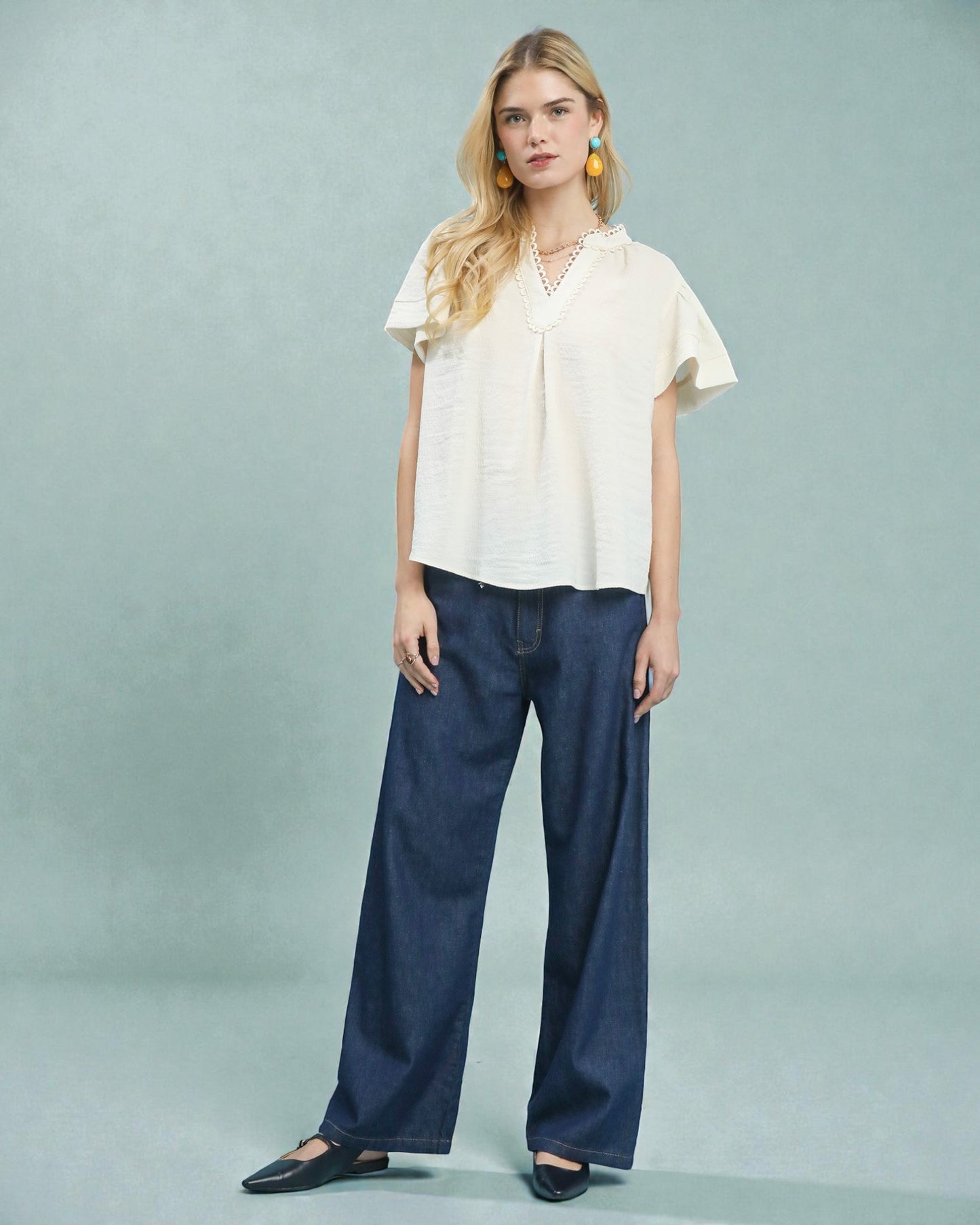 Ivory Scallop Trim Blouse