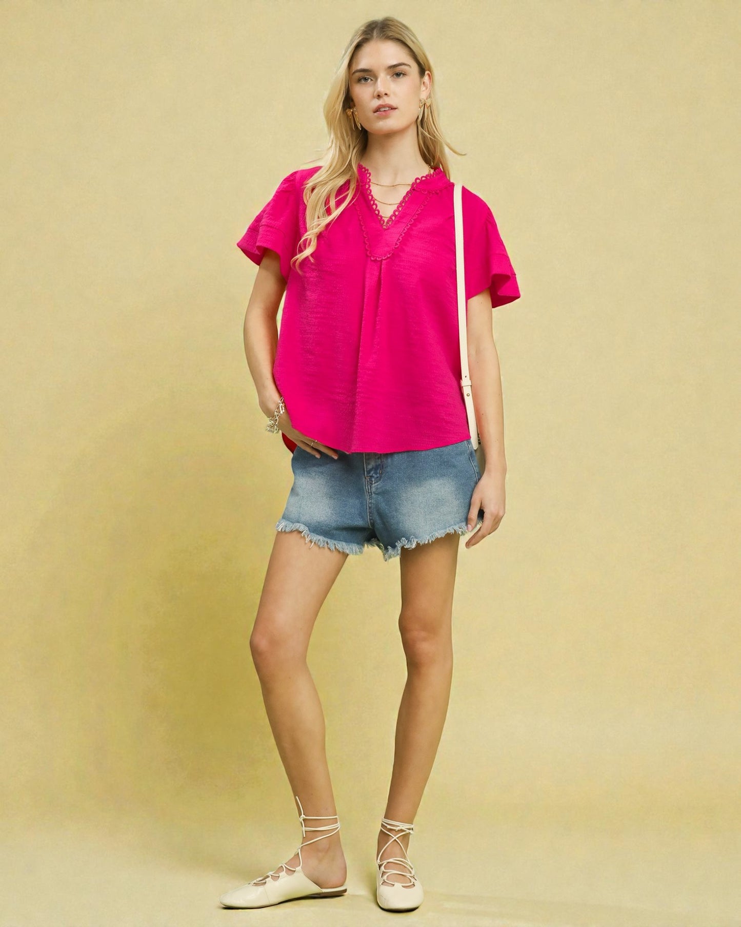 Fuchsia Scallop Trim Blouse