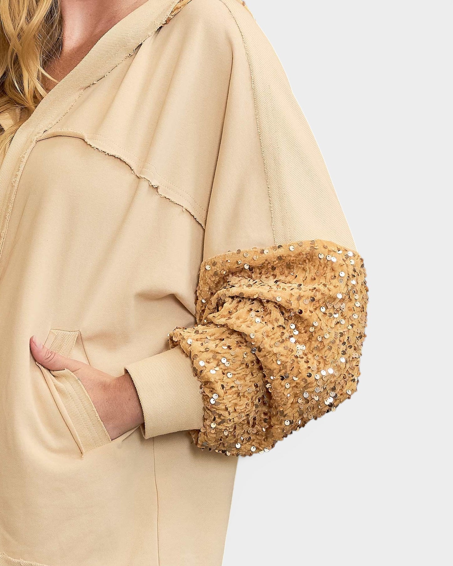 Champagne Sequin Sleeve Hooded Jacket