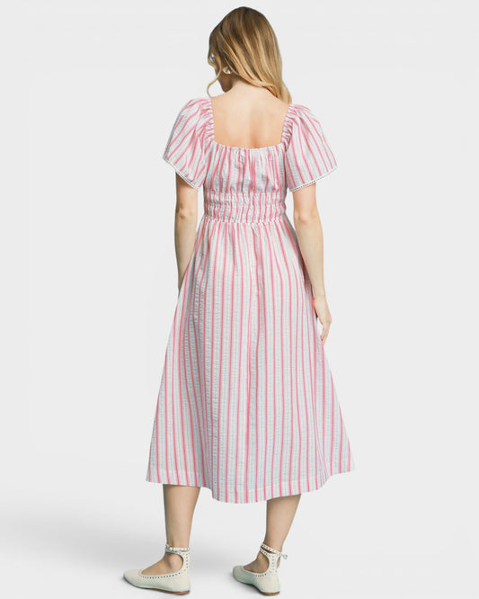 Pink & Ivory Striped Midi Dress