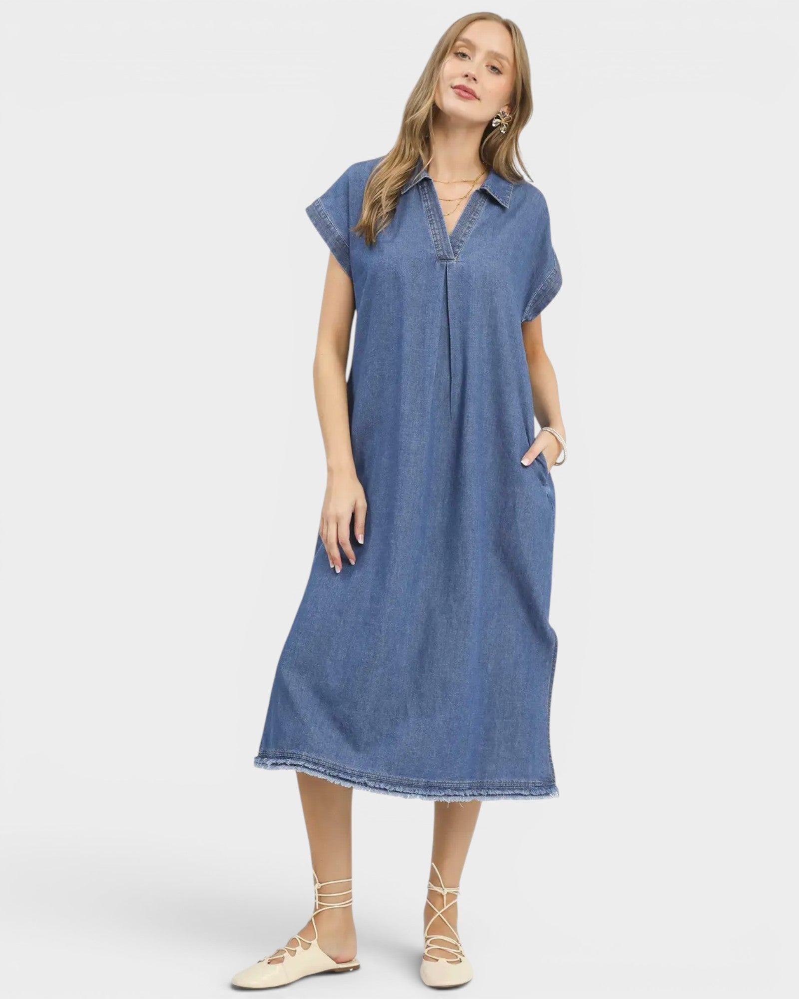 UMGEE Medium Wash Denim Midi Dress Medium Wash / S