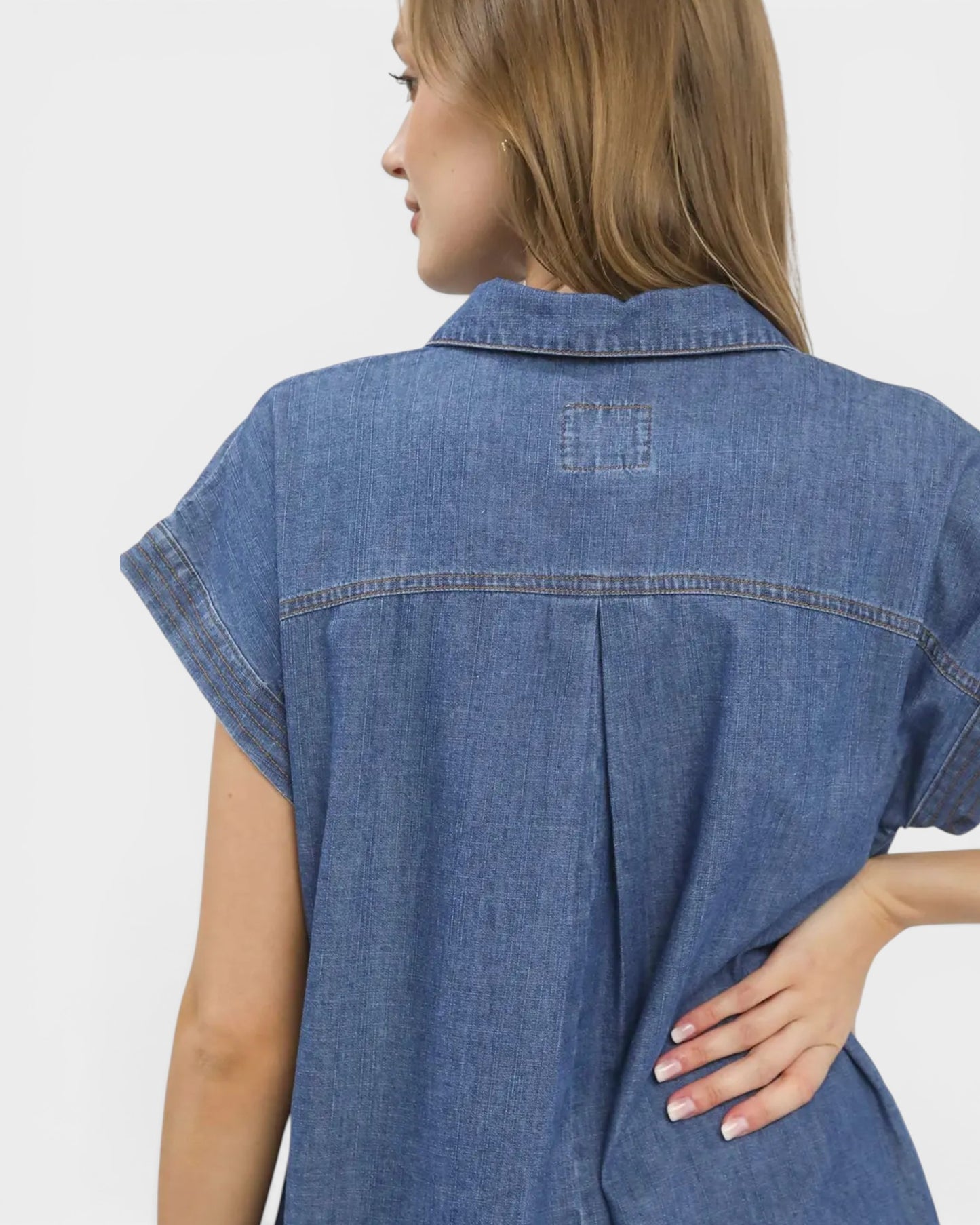 Medium Wash Denim Midi Dress