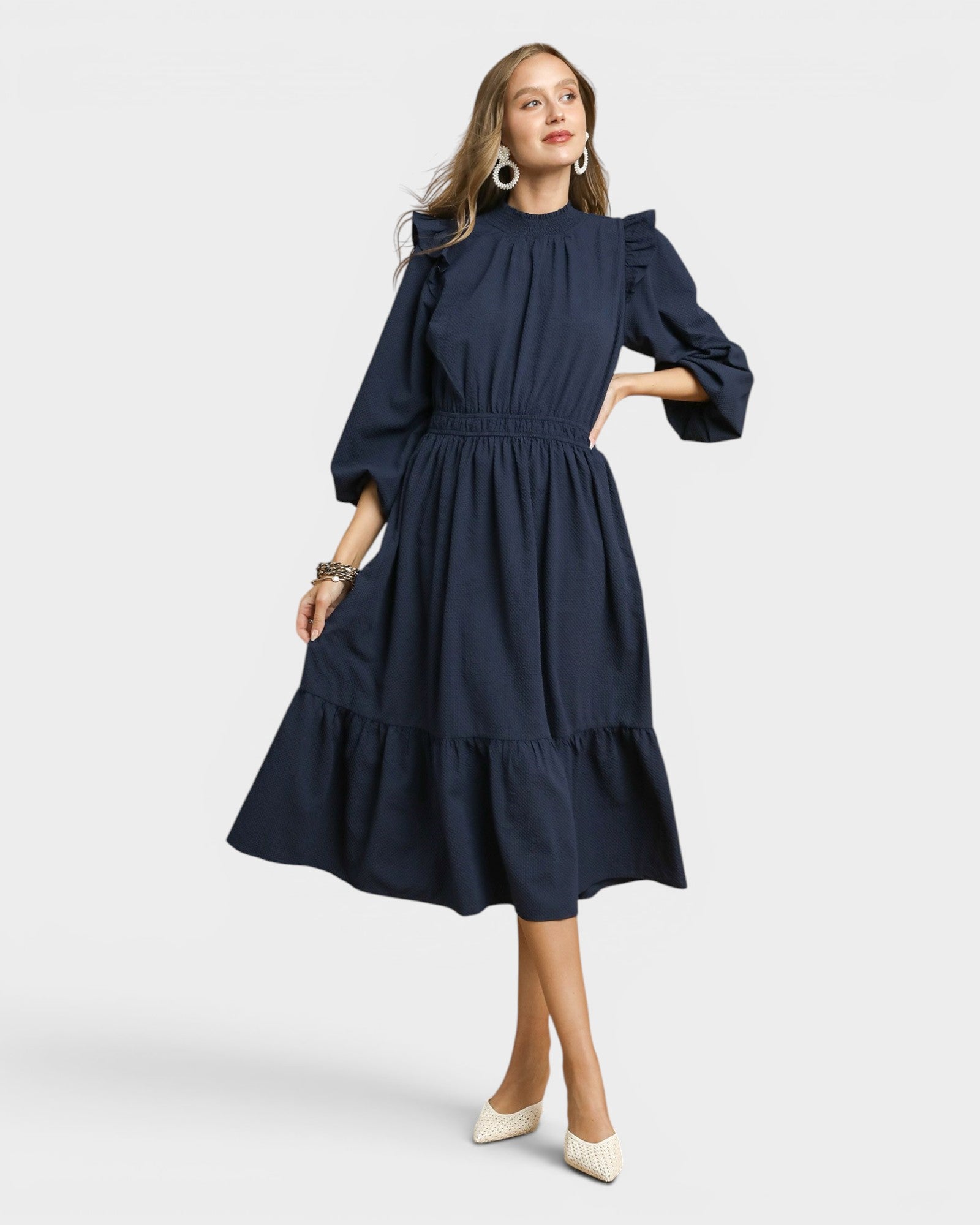 UMGEE Navy Textured Midi Dress – Beach Rose Co