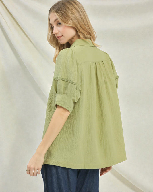 Olive Embroidered V-Neck Blouse