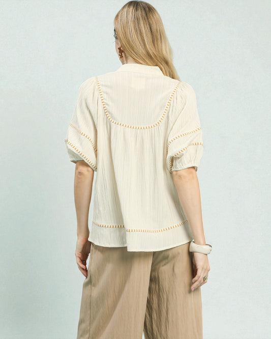 Cream Embroidered Trim Blouse