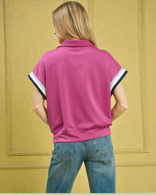 Raspberry Half-Zip Short Sleeve Pullover Top