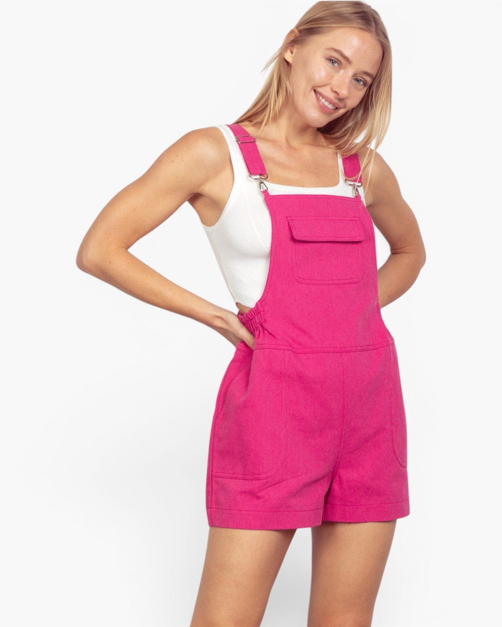 VERY J Fuchsia Overall Romper – Beach Rose Co