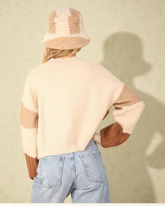 Ivory Patchwork Knit Cardigan