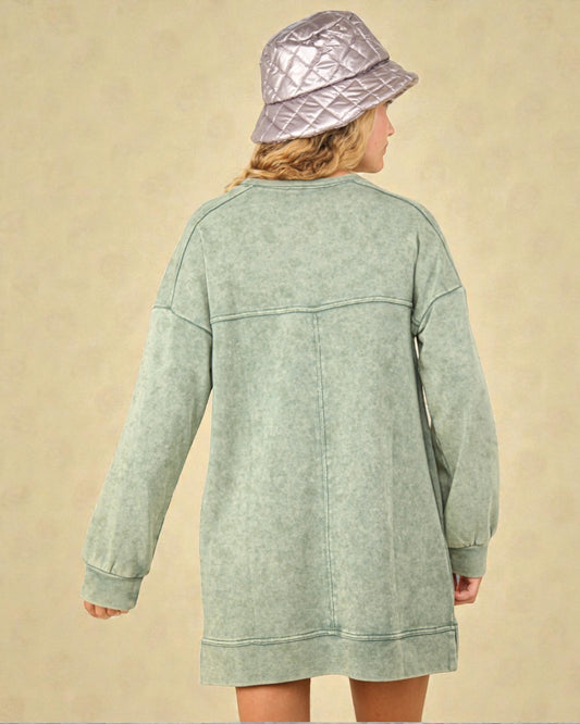 Sage Washed Sweatshirt Mini Dress