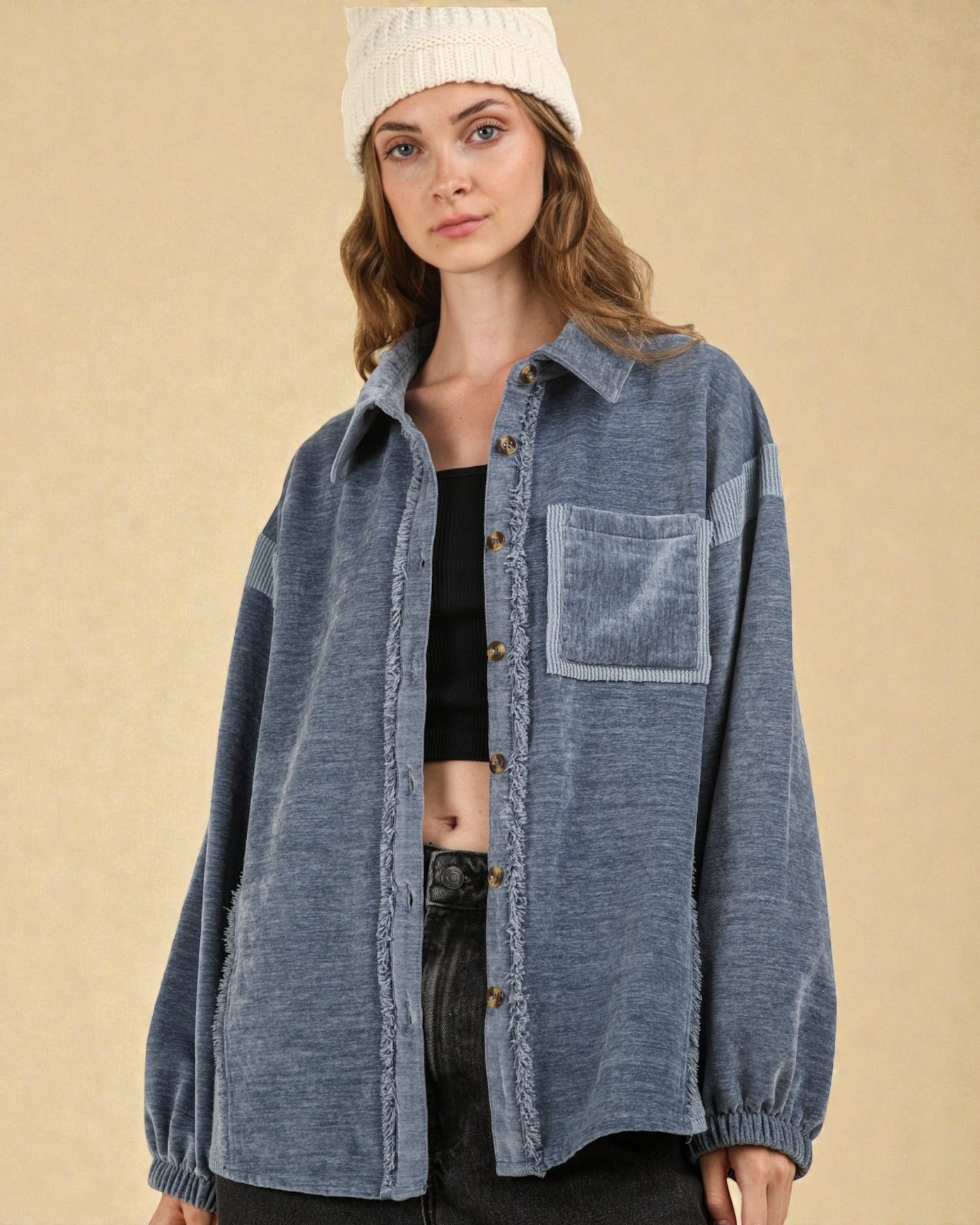 Slate Washed Button Shacket