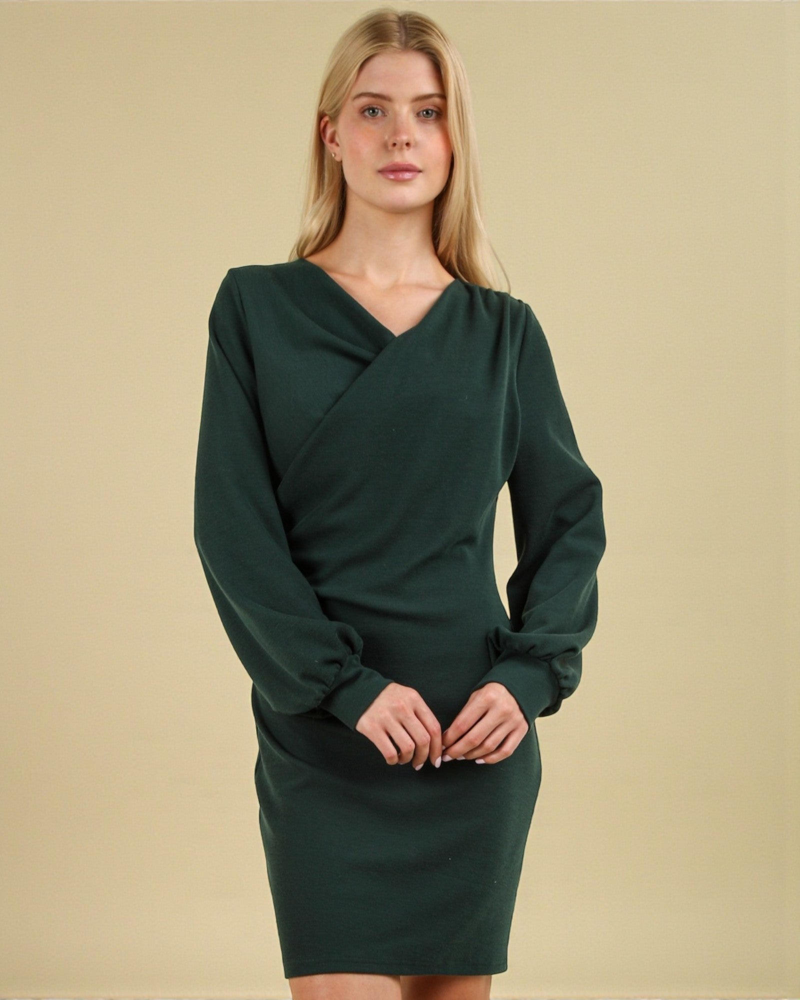 VERY J Evergreen Wrap-Front Mini Dress  Beach Rose Co.