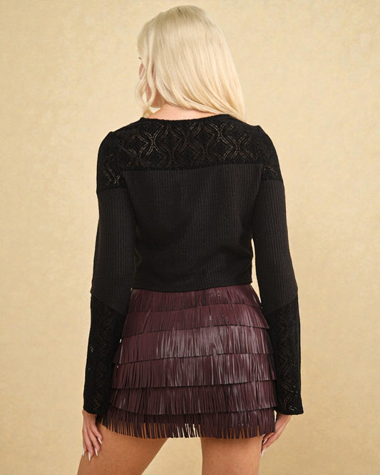 Black Lace Button Top