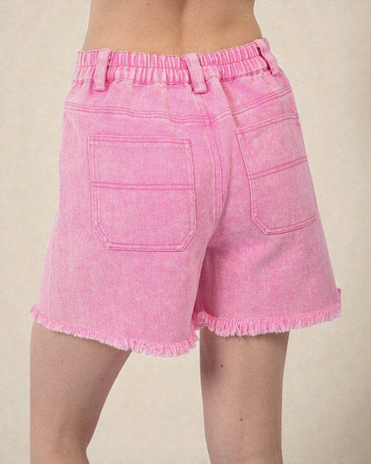 Short en jean rose délavé à ourlet brut