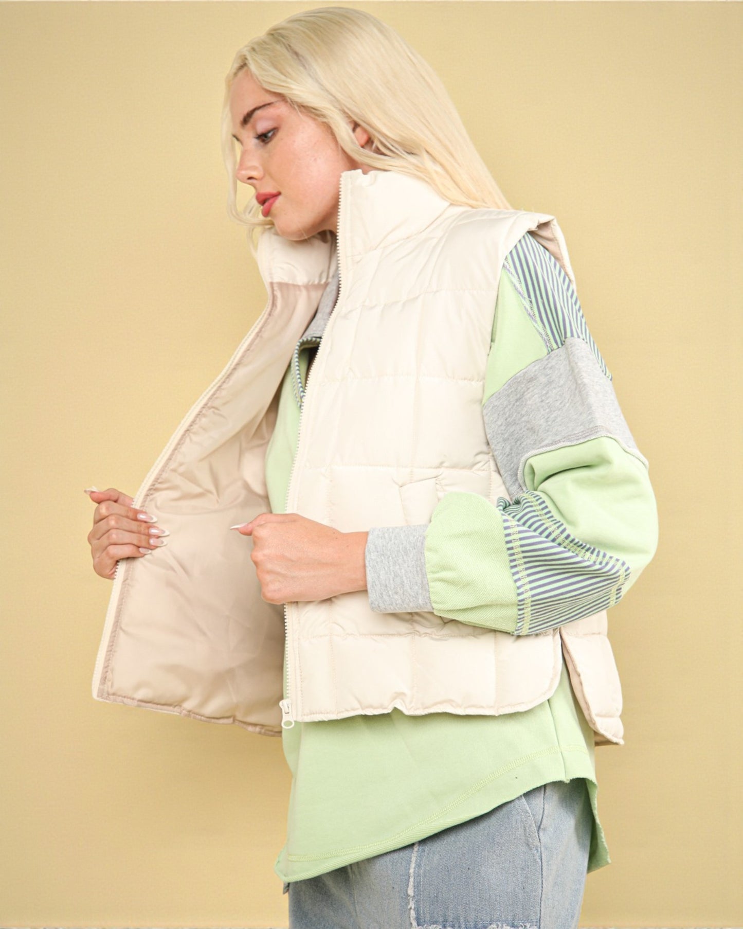 Cream Quilted Puffer Vest