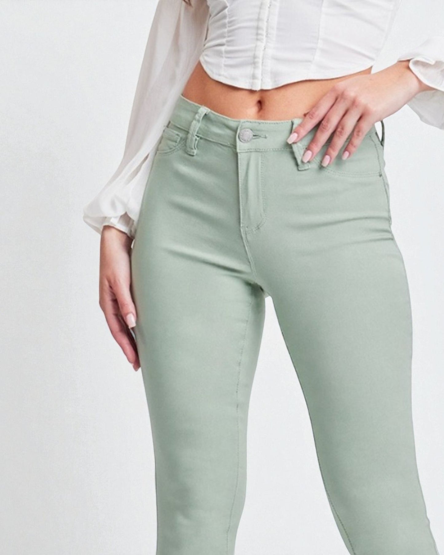 Jean skinny taille mi-haute hyper extensible en jade