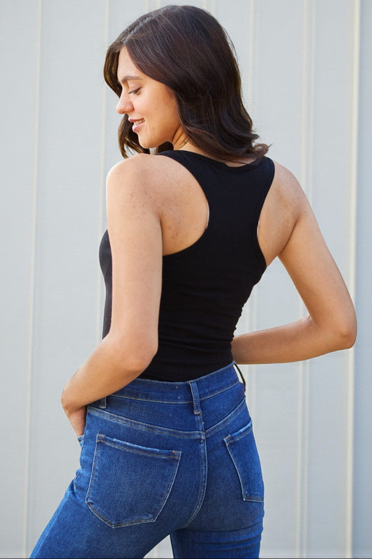 Black Ribbed Racerback Bodysuit