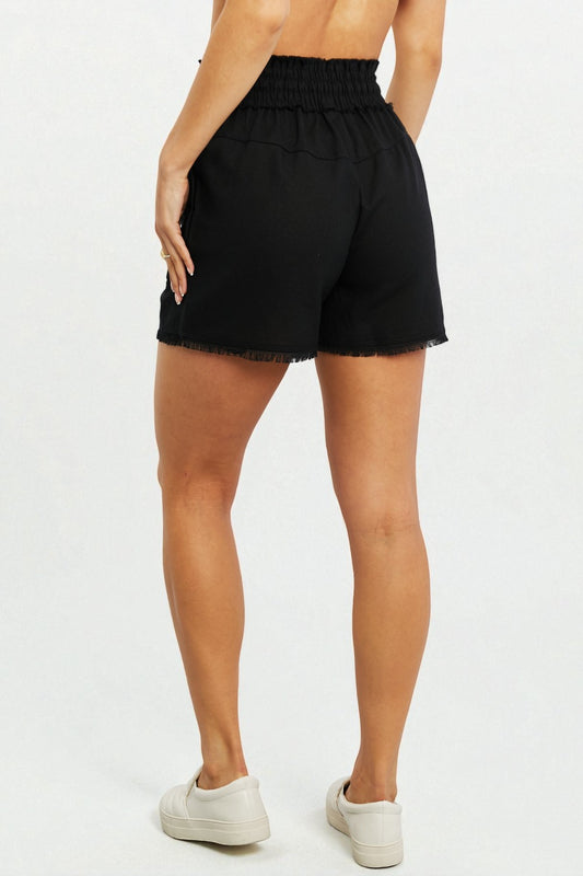 Black Drawstring High Waisted Shorts
