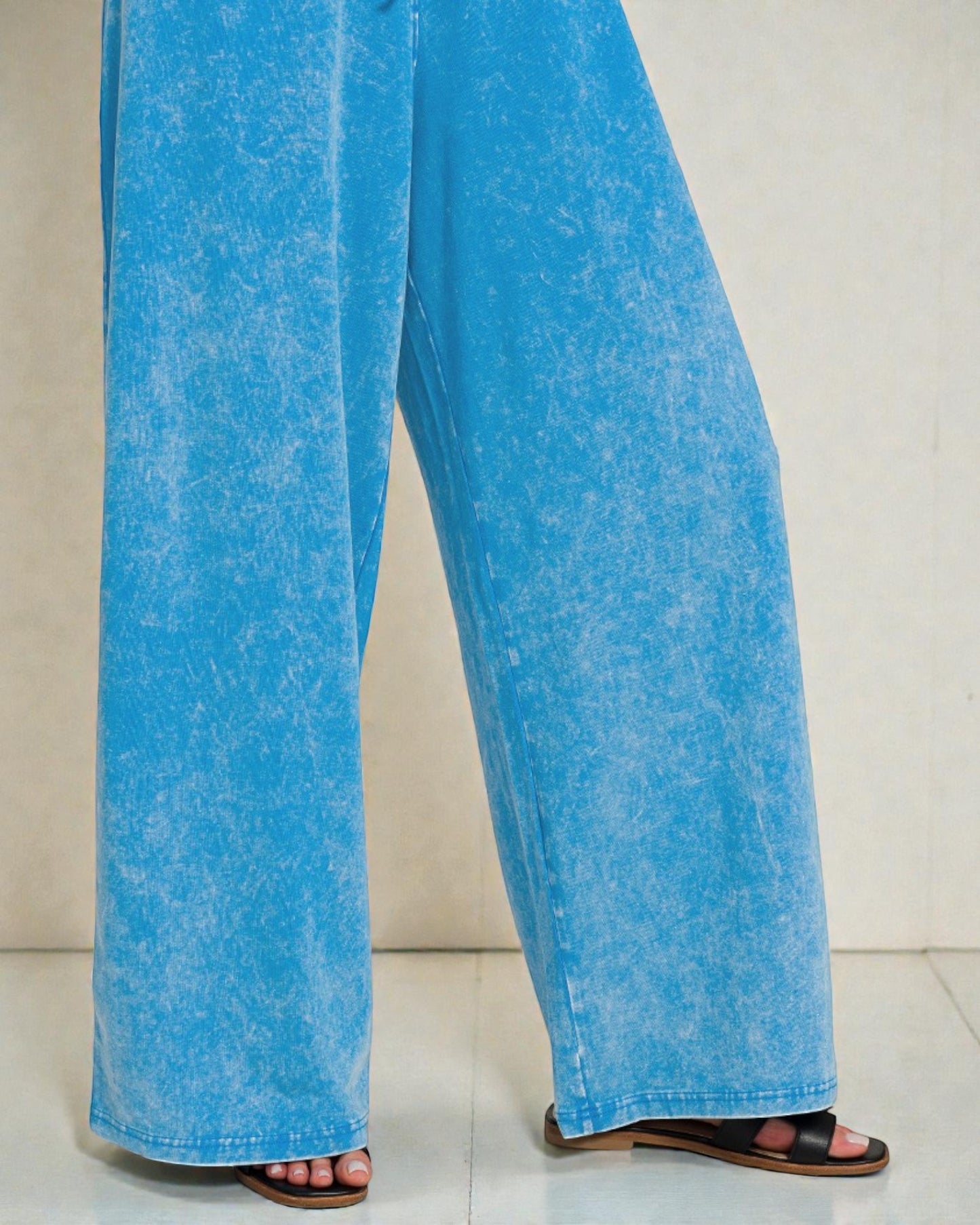 Mineral Blue Strapless Wide Leg Jumpsuit