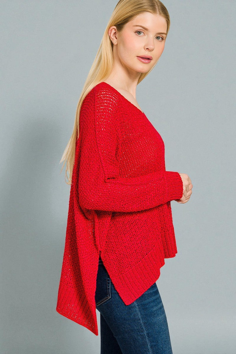 Crimson V-Neck Knit Sweater